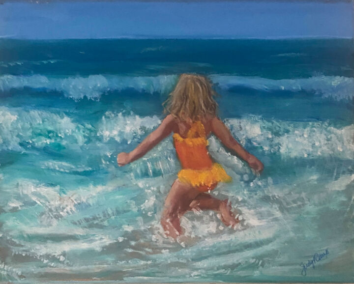 Pittura intitolato "Jumping in the Water" da Judy Rioux, Opera d'arte originale, Olio