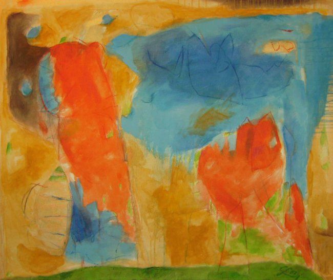 Painting titled "Blue-Orange" by Jürgen Lang, Original Artwork