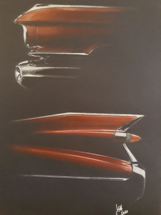 Drawing titled "Front end cadillac…" by Jg, Original Artwork, Pencil Mounted on Glass