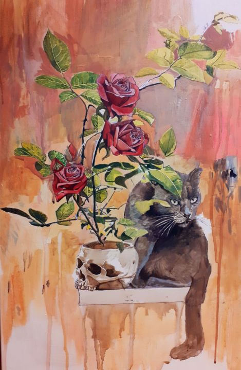 Painting titled "Roses" by Laszlo Juhasz, Original Artwork, Acrylic