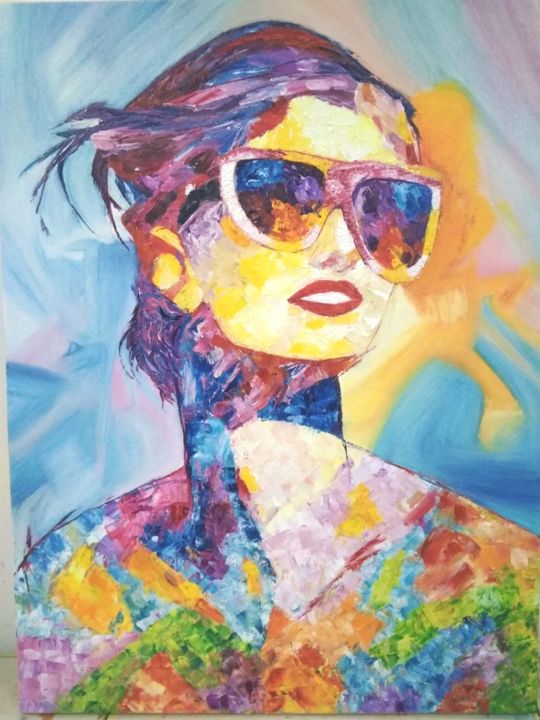 Painting titled "popart-portrait.jpg" by Jui Shah, Original Artwork, Oil