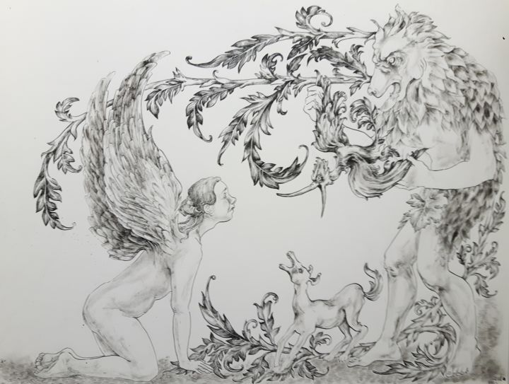 Dibujo titulada "The Bad Dream" por Julia Naurzalijeva, Obra de arte original, Tinta