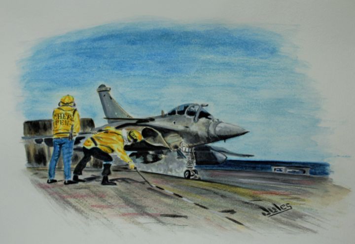 Malerei mit dem Titel "CDG R91, Last flight" von Julien Delente (Jules), Original-Kunstwerk, Aquarell
