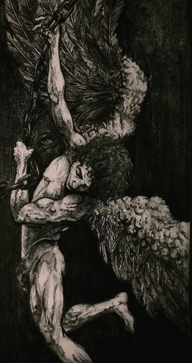 Drawing titled "Fallen Angel" by Jules Berthomier-Charles, Original Artwork, Pencil