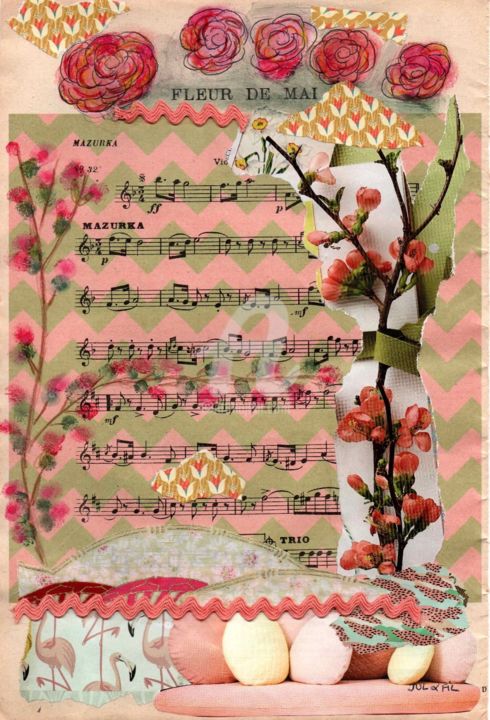 Коллажи под названием "Fleur de Mai JUL et…" - Jul Et Fil, Подлинное произведение искусства, Текстильные изделия
