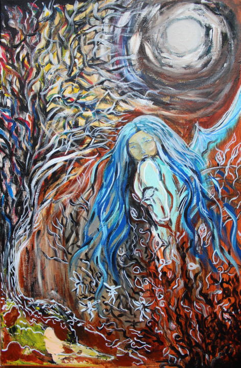 Malerei mit dem Titel "Vollmond" von Julianna Dávid, Original-Kunstwerk, Acryl