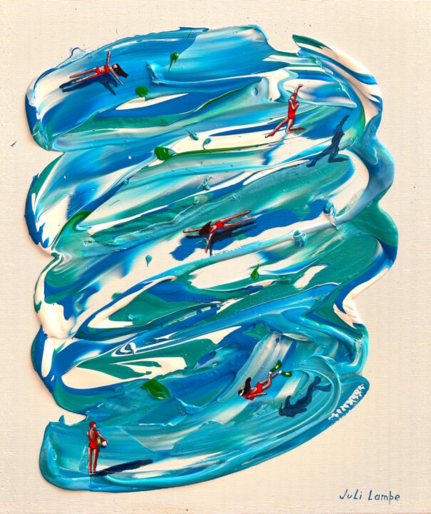 Peinture intitulée "Swimming Lovers." par Juli Lampe, Œuvre d'art originale, Huile