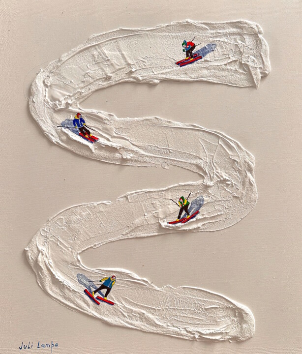 Peinture intitulée "Winter Ski Lovers." par Juli Lampe, Œuvre d'art originale, Acrylique