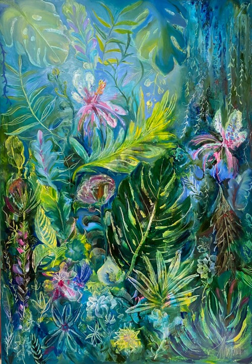 Painting titled "Tropical cool" by Julia Abramoshvili, Original Artwork, Oil