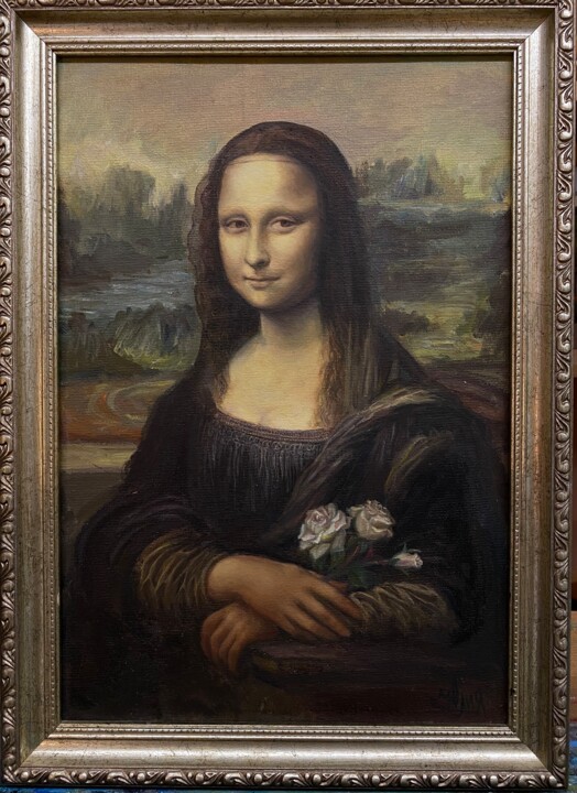 Painting titled "Mona with roses" by Julia Abramoshvili, Original Artwork, Oil