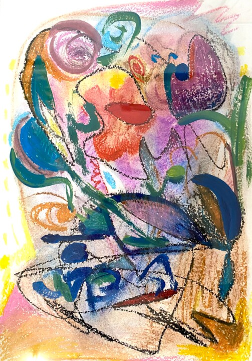 Drawing titled "composition abstrai…" by Julia Abramoshvili, Original Artwork, Oil Mounted on Cardboard