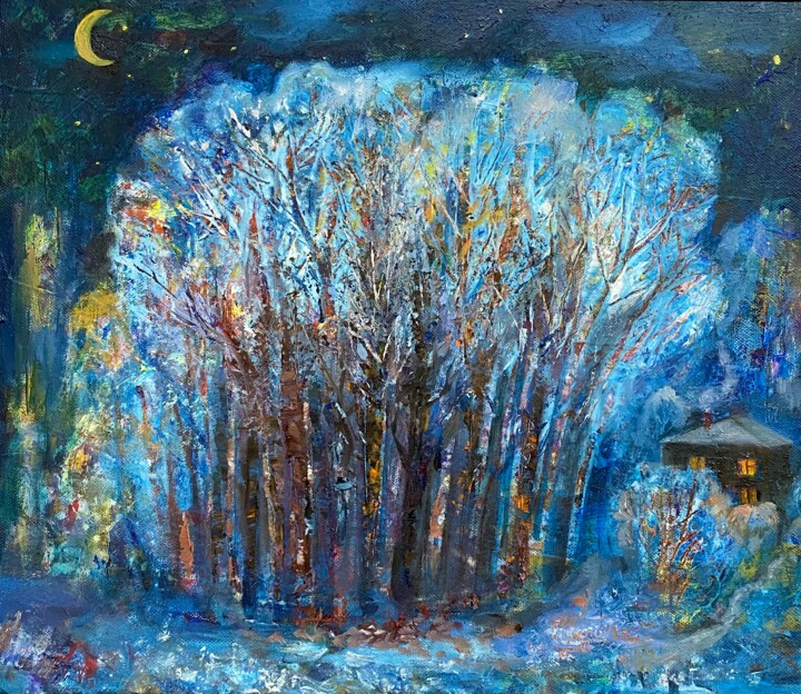 Malerei mit dem Titel "new year song" von Julia Abramoshvili, Original-Kunstwerk, Öl Auf Keilrahmen aus Holz montiert