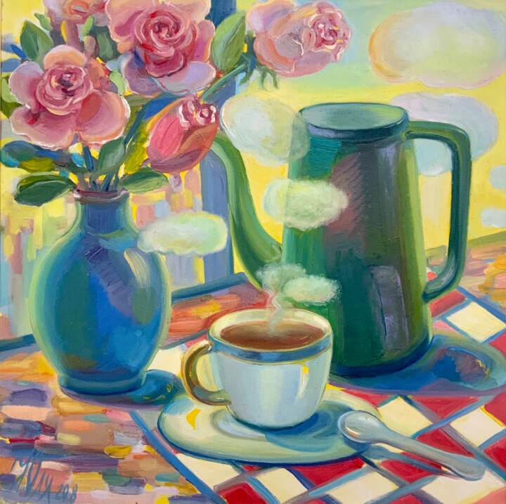 Pintura titulada "Nuages ​​de thé" por Julia Abramoshvili, Obra de arte original, Oleo Montado en Bastidor de camilla de mad…
