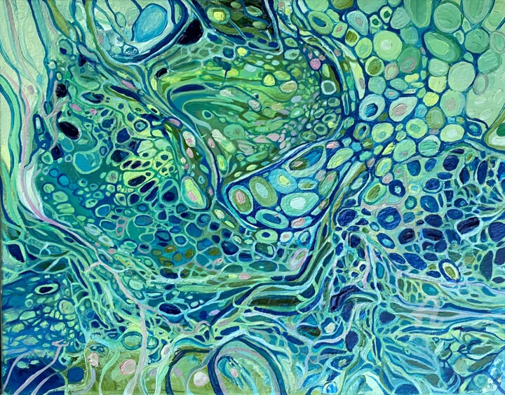 Malarstwo zatytułowany „Abstract art green…” autorstwa Julia Brinkfrau, Oryginalna praca, Olej