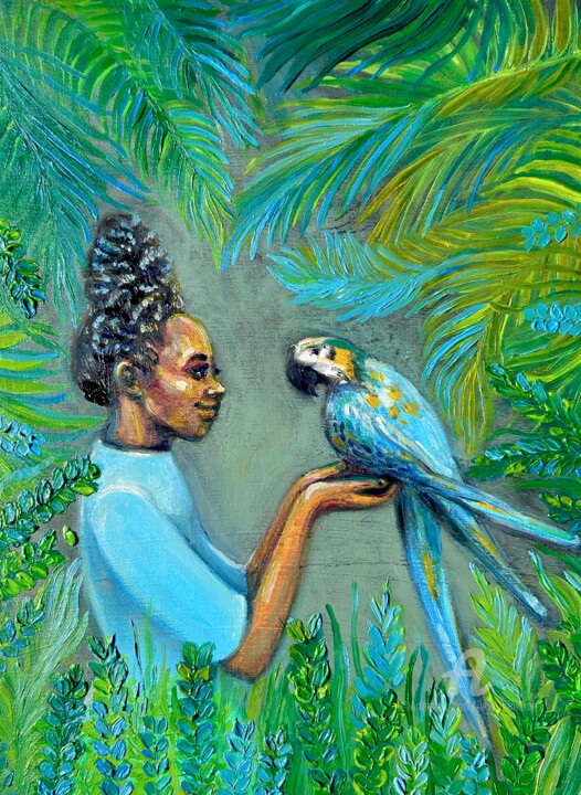 Malerei mit dem Titel "african girl with p…" von Julia Brinkfrau, Original-Kunstwerk, Öl