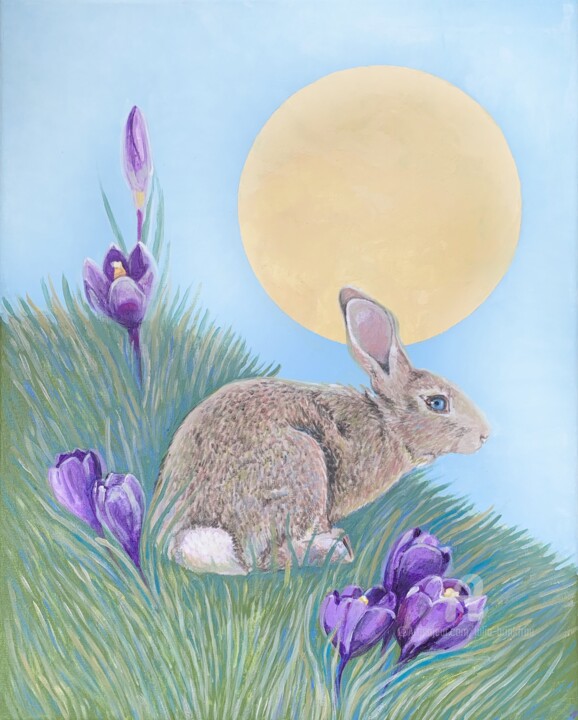 Malerei mit dem Titel "Easter hare painting" von Julia Brinkfrau, Original-Kunstwerk, Acryl