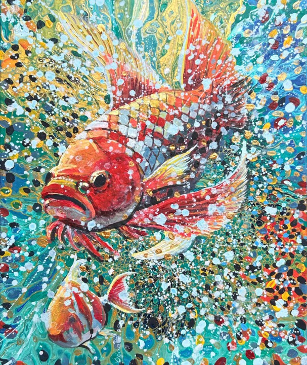 Malerei mit dem Titel "Colorful fish paint…" von Julia Brinkfrau, Original-Kunstwerk, Acryl