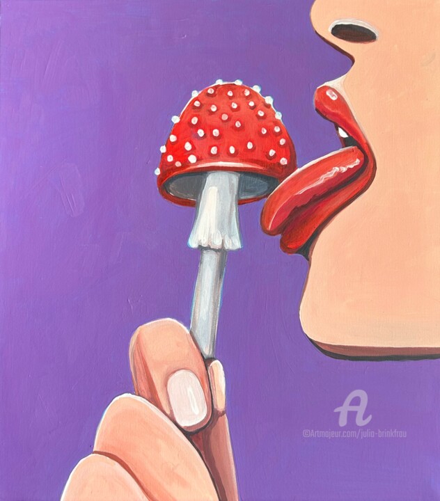 Painting titled "eating mushroom pop…" by Julia Brinkfrau, Original Artwork, Acrylic