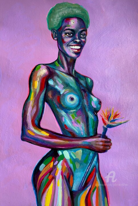 Картина под названием "Colorful black woma…" - Julia Brinkfrau, Подлинное произведение искусства, Масло