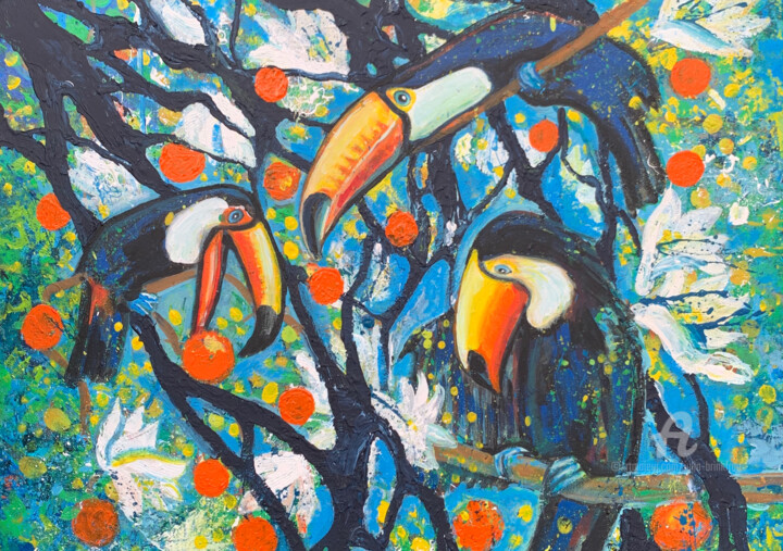 Painting titled "Toucans colorful pa…" by Julia Brinkfrau, Original Artwork, Acrylic