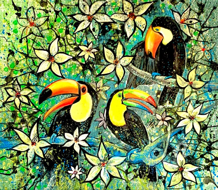 Pintura intitulada "Paradies birds pain…" por Julia Brinkfrau, Obras de arte originais, Acrílico