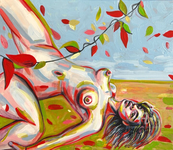 Painting titled "nude woman painting" by Julia Brinkfrau, Original Artwork, Acrylic