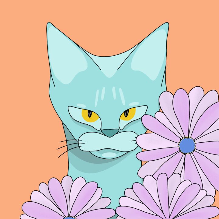 Digital Arts titled "Flower cat" by Julia Bryksina, Original Artwork, Digital Painting