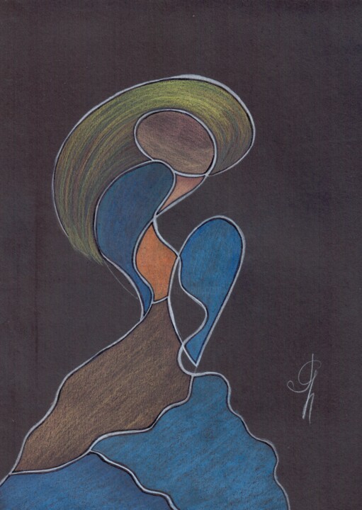 Рисунок под названием ""Shyness" girl in b…" - Julia Cherekaeva, Подлинное произведение искусства, Цветные карандаши