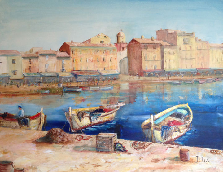Painting titled "Le port de Saint-Tr…" by Julia Colletto, Original Artwork, Acrylic