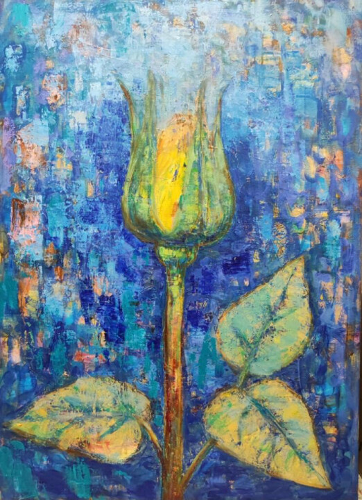 Schilderij getiteld "Yellow rose by Juli…" door Julia Devagny, Origineel Kunstwerk, Olie