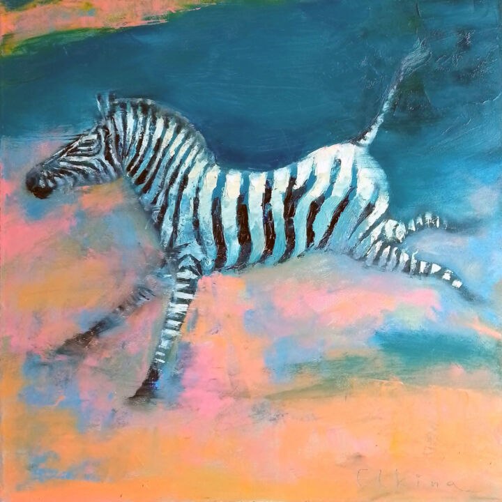 Painting titled "Zebra" by Julia Elkina, Original Artwork, Oil