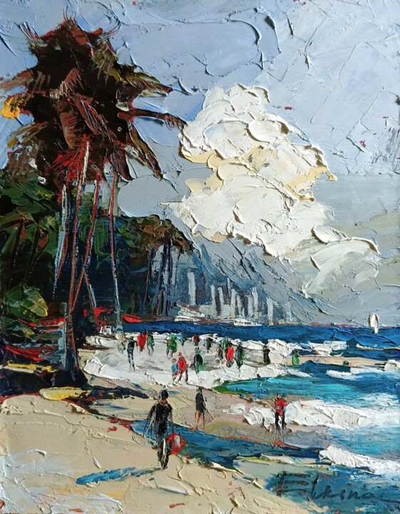 Картина под названием "The beach 2" - Julia Elkina, Подлинное произведение искусства, Масло