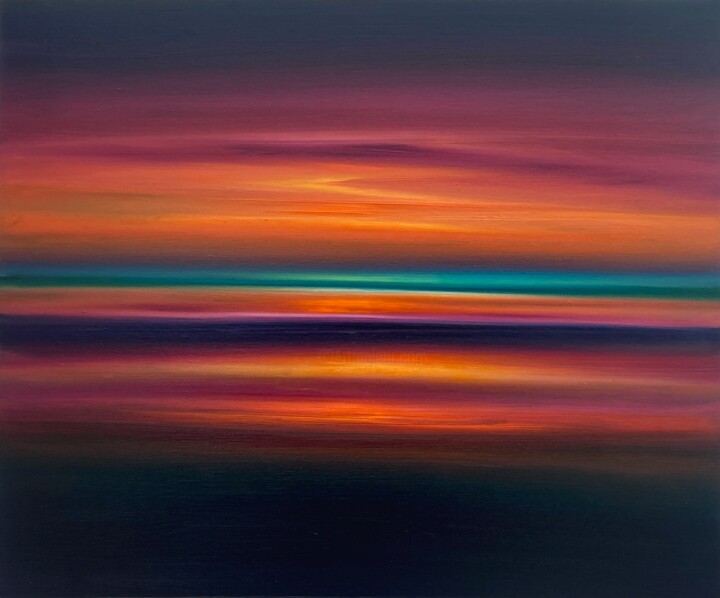 Painting titled "With Twilight Falli…" by Julia Everett, Original Artwork, Oil Mounted on Wood Stretcher frame
