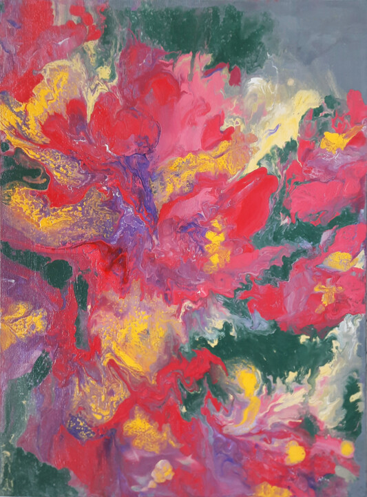 Painting titled "FLORAL SPLASH" by Julia Gogol, Original Artwork, Acrylic Mounted on Other rigid panel