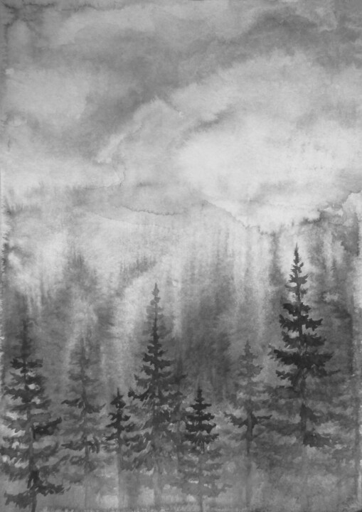 Painting titled "Mountains of clouds…" by Julia Gogol, Original Artwork, Ink
