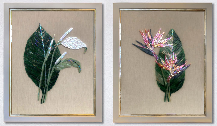 Skulptur mit dem Titel "Tropical plants" von Julia Gorbunova, Original-Kunstwerk, Mosaik