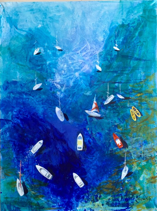 Ζωγραφική με τίτλο "Boats.1" από Julia Hacker, Αυθεντικά έργα τέχνης, Ακρυλικό Τοποθετήθηκε στο Ξύλινο φορείο σκελετό