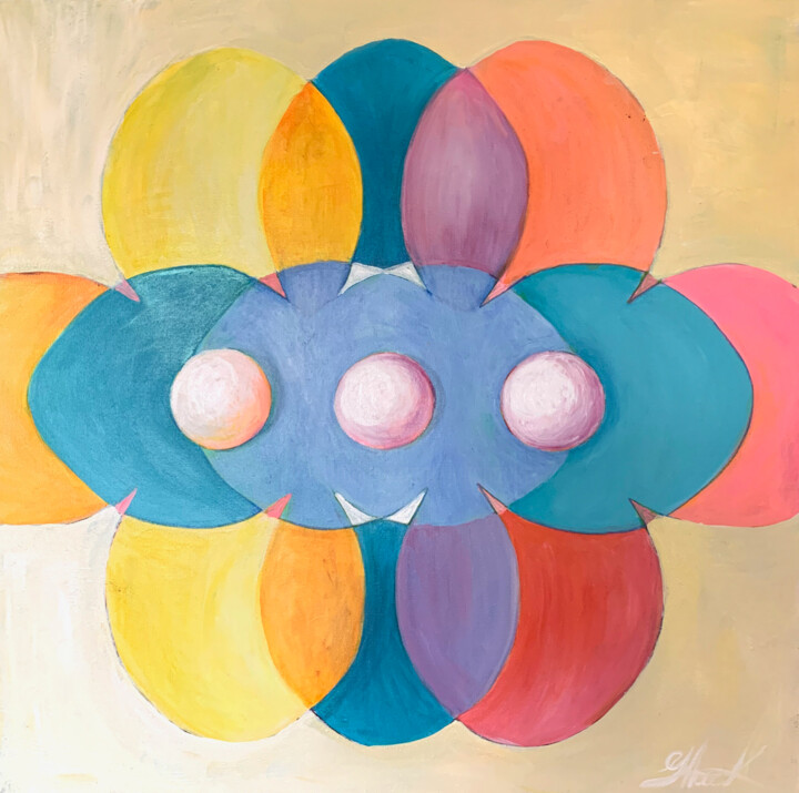 Painting titled "Chakra Vibrations. 1" by Julia Hacker, Original Artwork, Acrylic Mounted on Wood Stretcher frame