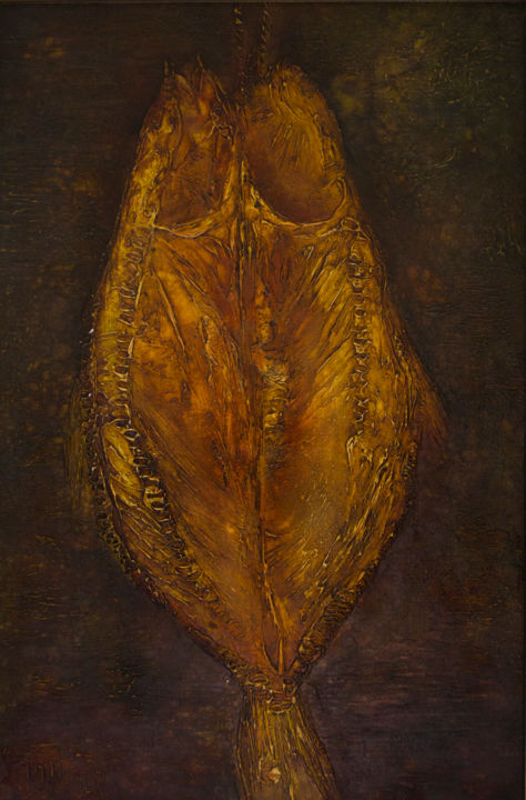 Картина под названием "Золотая рыба (Golde…" - Julia Kudina, Подлинное произведение искусства, Масло