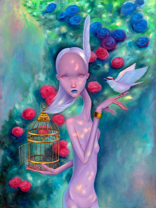 Картина под названием "Birds" - Julia Kuzina, Подлинное произведение искусства, Масло Установлен на Деревянная рама для носи…