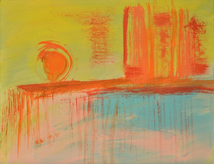 Painting titled "Sunrise. Small abst…" by Julia Leon, Original Artwork, Acrylic Mounted on Wood Stretcher frame