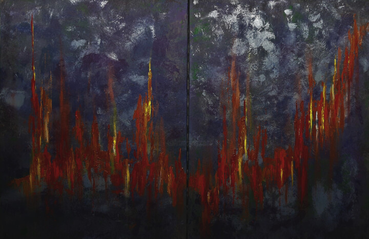 Картина под названием "Rhythm II, abstract…" - Julia Leon, Подлинное произведение искусства, Акрил Установлен на Деревянная…