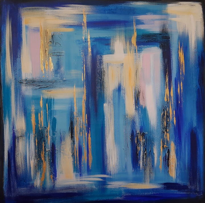 Painting titled "Dreams III, Blue Go…" by Julia Leon, Original Artwork, Acrylic Mounted on Wood Stretcher frame