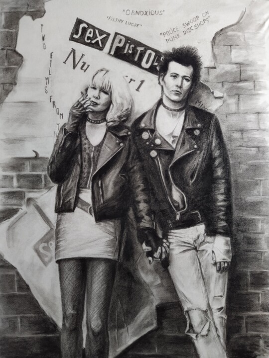 Рисунок под названием "Sex Pistols" - Julia Lihina, Подлинное произведение искусства, Древесный уголь