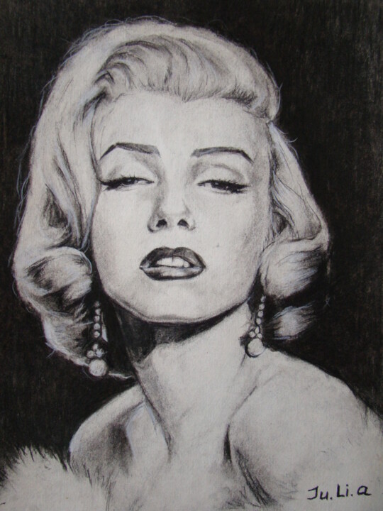 Dessin intitulée "Mystery Monroe" par Julia Lihina, Œuvre d'art originale, Fusain
