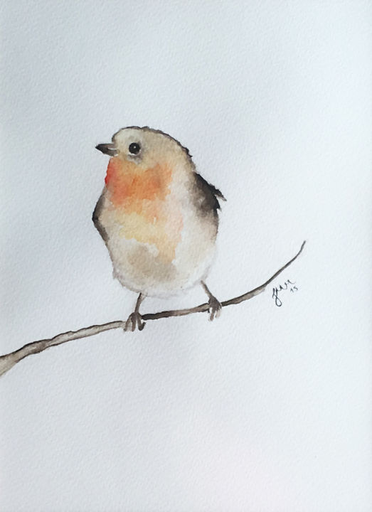 Malerei mit dem Titel "Little Bird Waterco…" von Julia Martinez, Original-Kunstwerk, Aquarell
