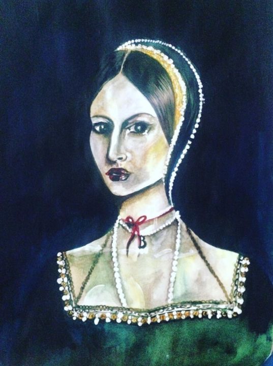 Dessin intitulée "Anne Boleyn" par Julia Nazarenko, Œuvre d'art originale, Aquarelle
