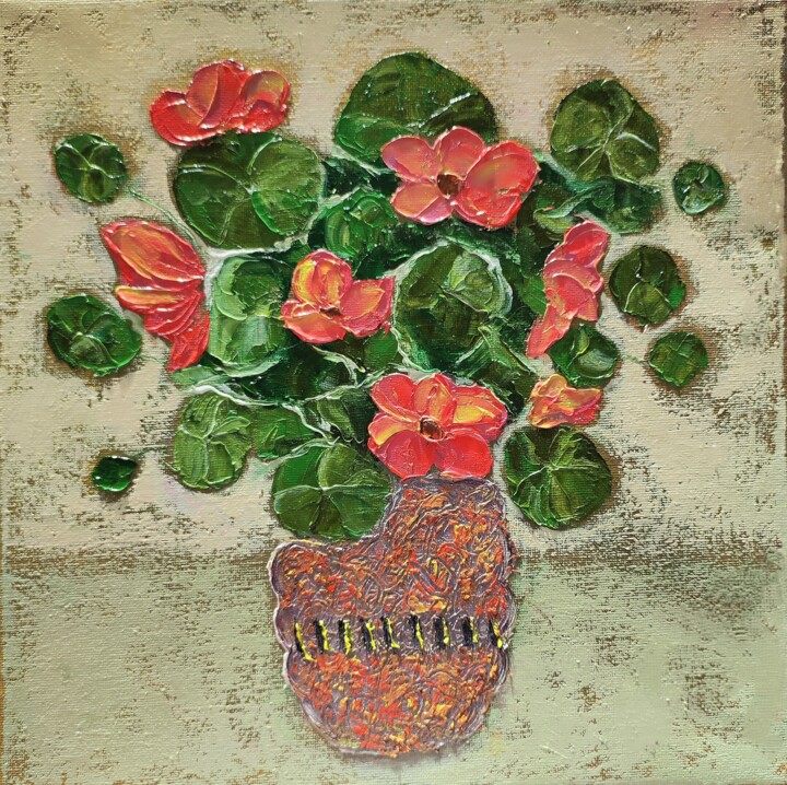 Malerei mit dem Titel "Abstract flowers ar…" von Julia Ozerova, Original-Kunstwerk, Öl Auf Keilrahmen aus Holz montiert