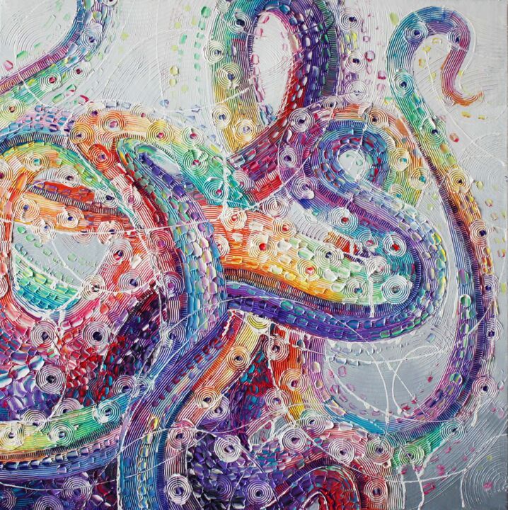 Pintura intitulada "Octopus#5" por Julia Ptl, Obras de arte originais, Óleo