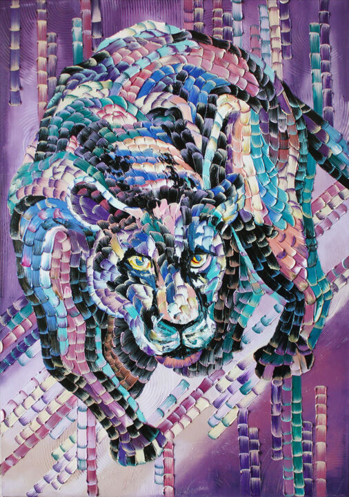 Peinture intitulée "Panther" par Julia Ptl, Œuvre d'art originale, Huile Monté sur Châssis en bois